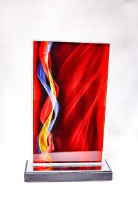 Glass and crystal award by The Achiever's Sports & Trophies Ltd., Ocho Rios, Jamaica