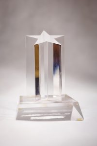 Glass and crystal award by The Achiever's Sports & Trophies Ltd., Ocho Rios, Jamaica